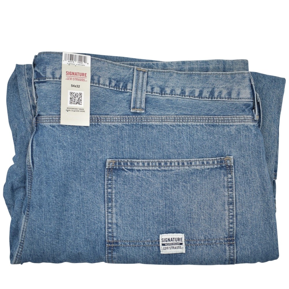 Signature by Levi Strauss Carpenter Jeans Men's 54x32 Indigo Blue Big & Tall NEW
